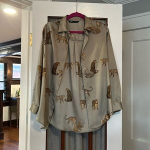 Zara cheetah satin button down top